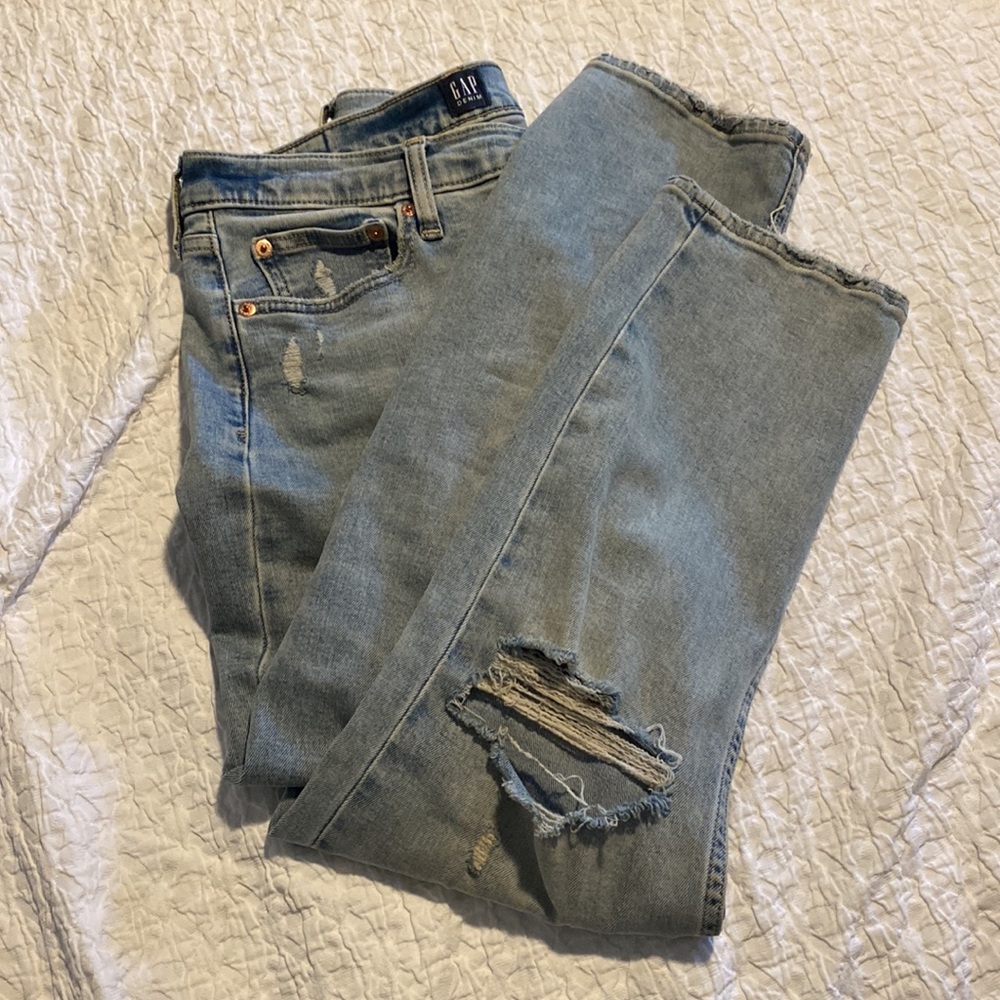 Gap 8p 29p petite ripped faded cigarette ankle jeans - light blue
